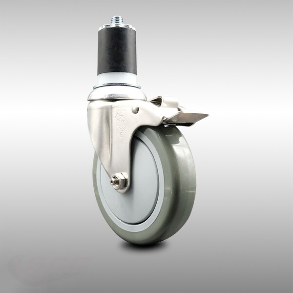 Service Caster 5 Inch 316SS Gray Poly Swivel 1-3/4 Inch Expanding Stem Caster Lock Brake SCC SCC-SS316TTLEX20S514-PPUB-134 - main
